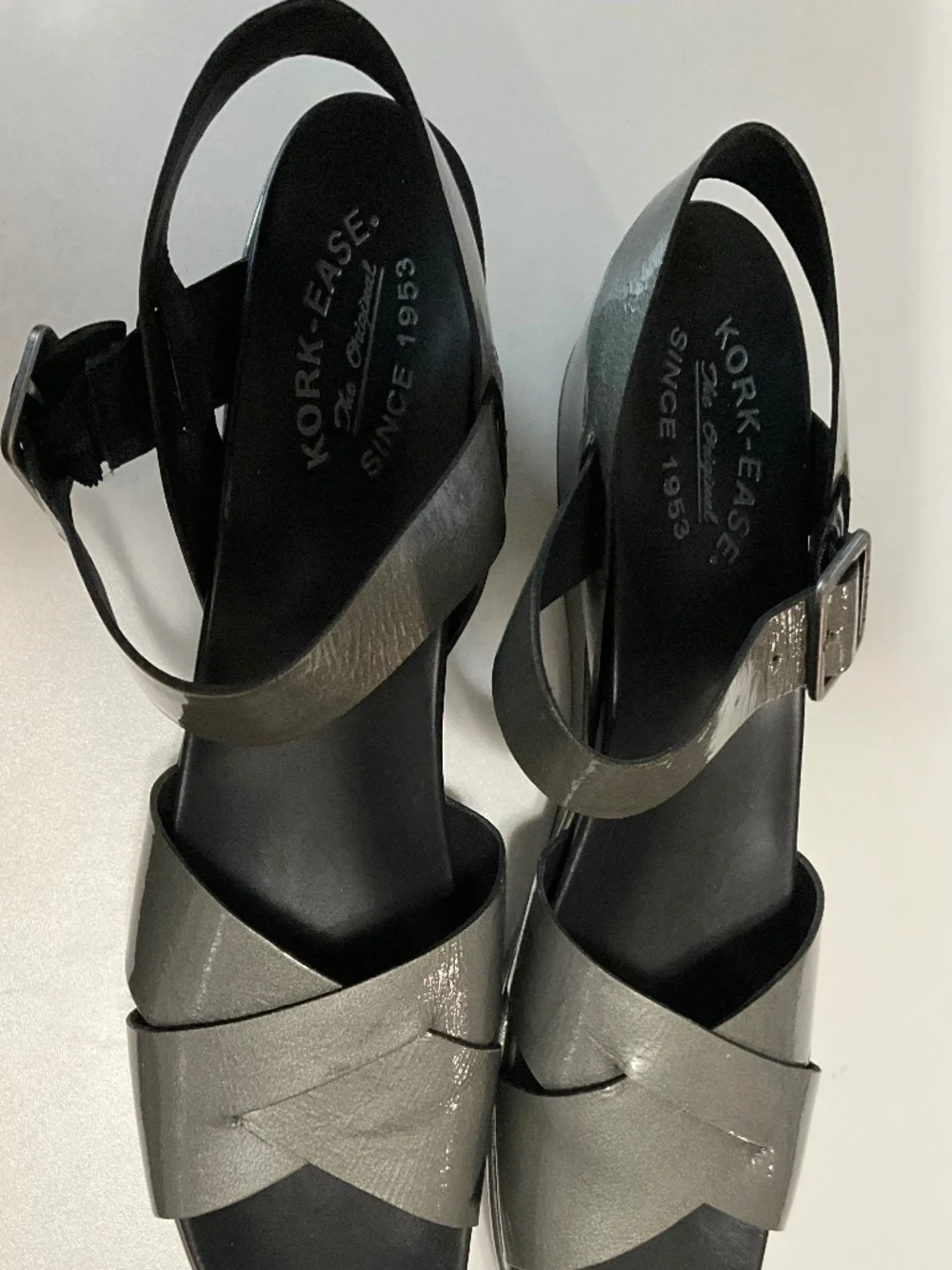 Grey Pattened Kork-Ease Sandals Size 9